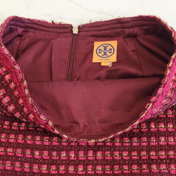 Tory Burch Wool Blend Sz 4 Basketweave Ribbon Plaid Pencil Skirt Pink Tweed Work - Picture 5 of 10